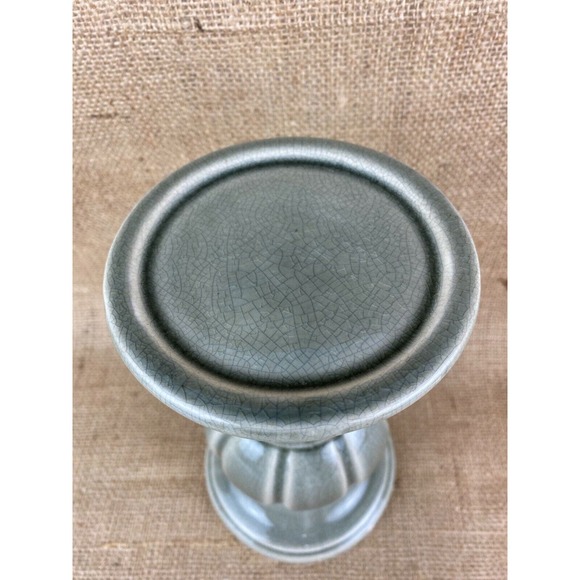 Creative Co-op Terracotta Pillar Candle Holder Gray Green Crackle Glaze - Picture 2 of 7